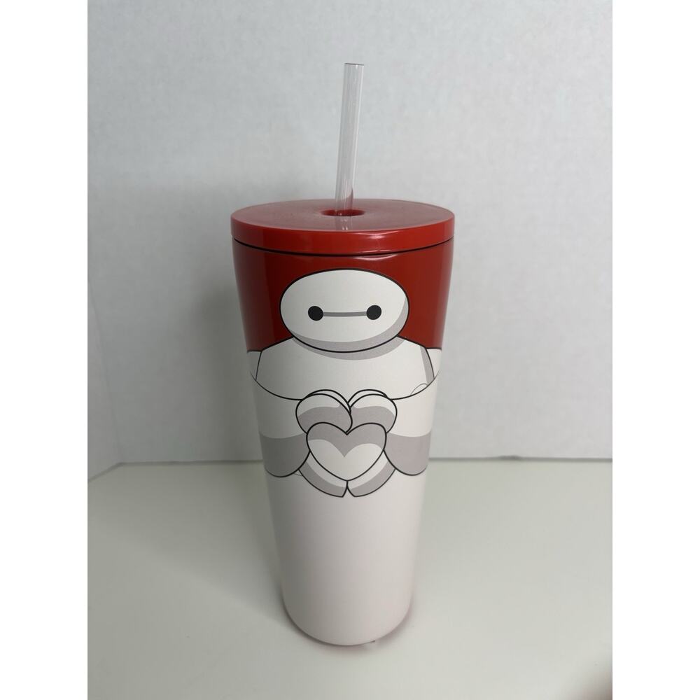 Disney Parks Baymax Big Hero 6 Tumbler 22oz Cup Straw Heart Red White - Picture 2 of 5